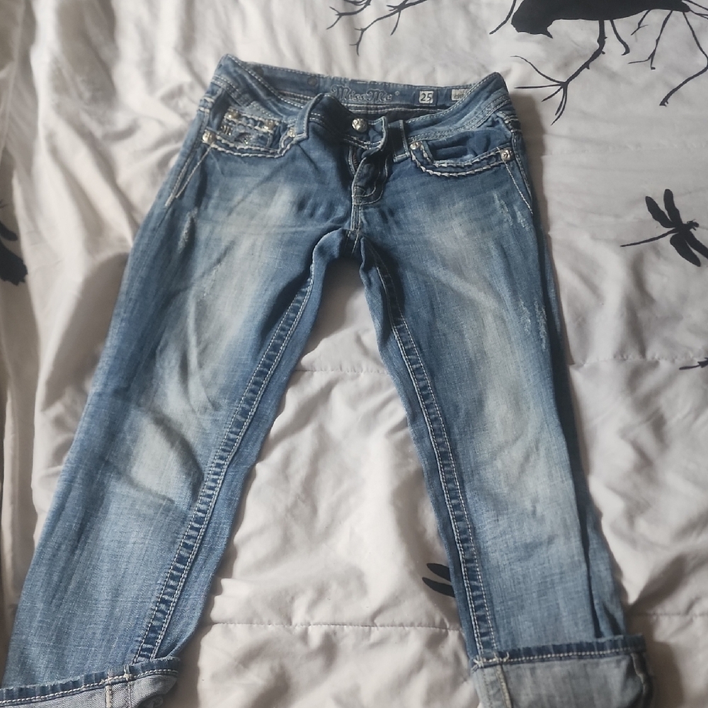 Miss Me Blue Cropped Jeans with Natural Fading